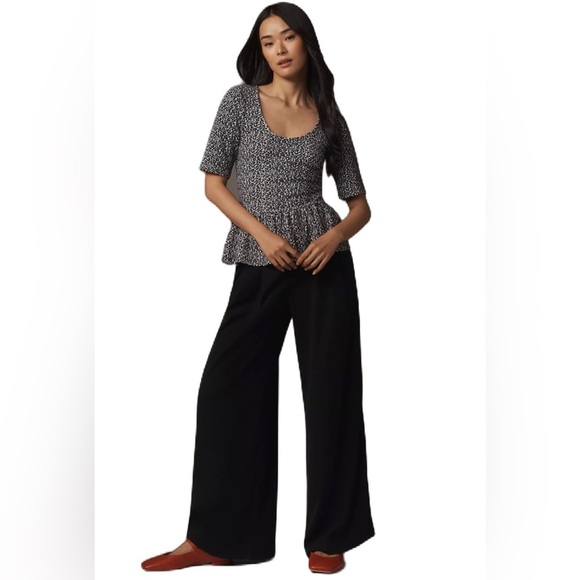 Maeve Black & White Animal Print Peplum Scoop Neck Blouse Size M New With Tag - Picture 4 of 12